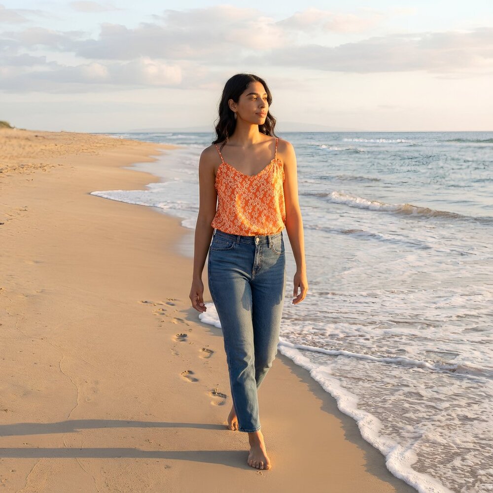 Orange Floral Print Spaghetti Strap Dress I SMALL SIZE I  Summer Sundress